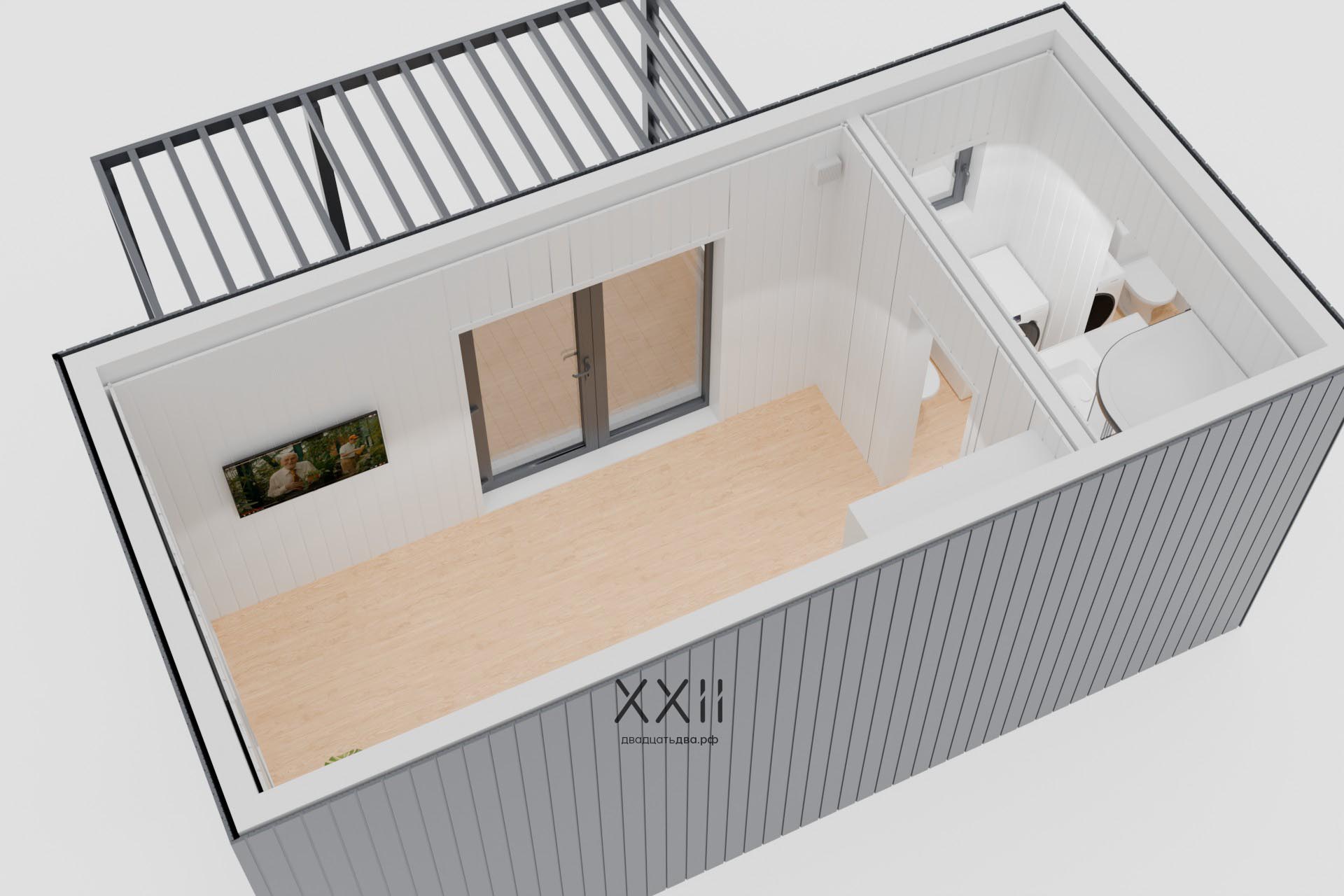 Каркасный дом с плоской крышей площадью 22 кв.м. – XXII.022 00004